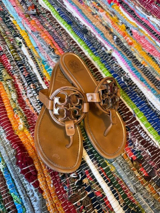 Tory Burch Women’s Miller Metal Sandals in Walnut/Gold Size 7 EUC - Picture 2 of 7